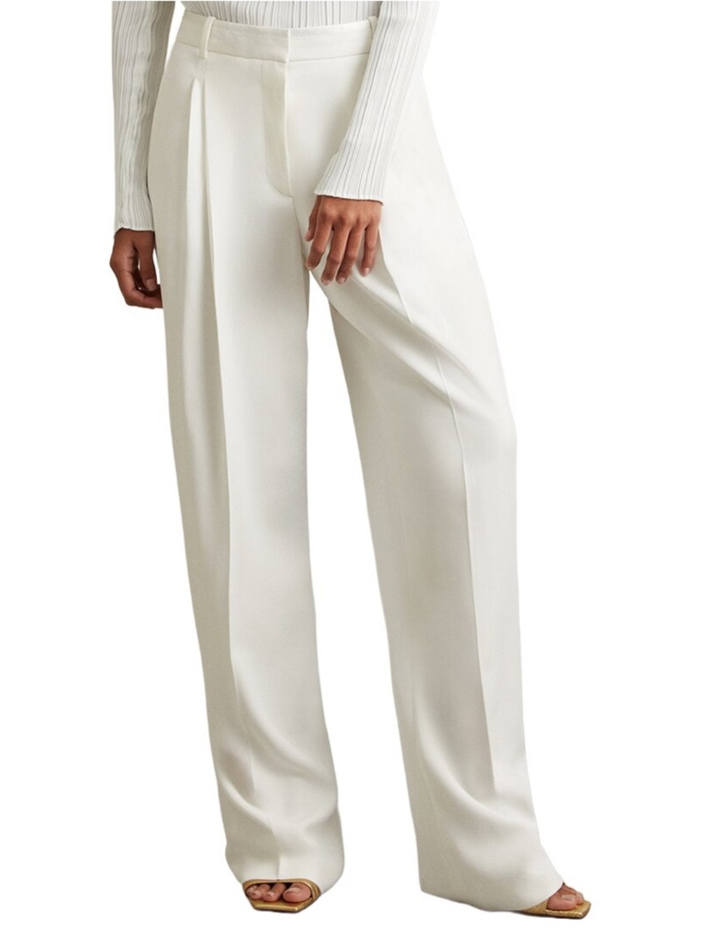 Reiss Cream Double Pleat Wide Leg Pants in Size 2